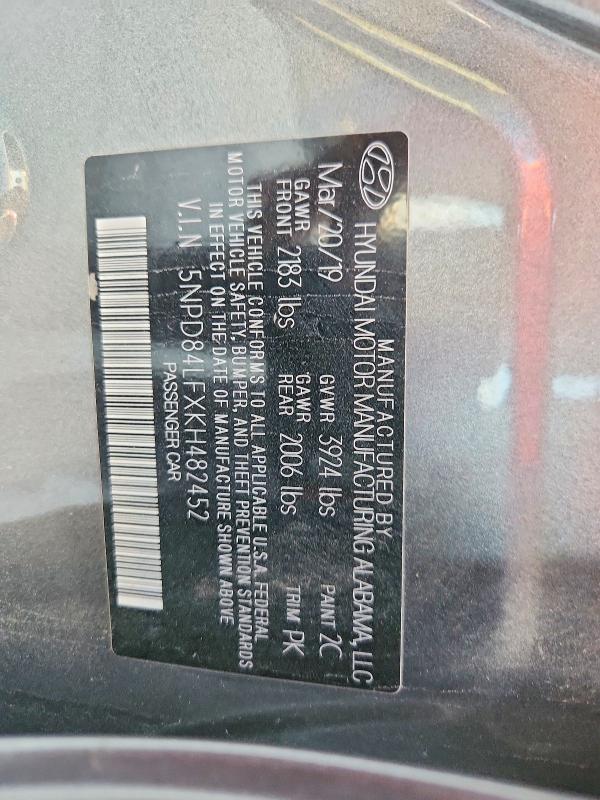 69984646 :رقم المزاد ، 5NPD84LFXKH482452 vin ، 2019 Hyundai Elantra مزاد بيع