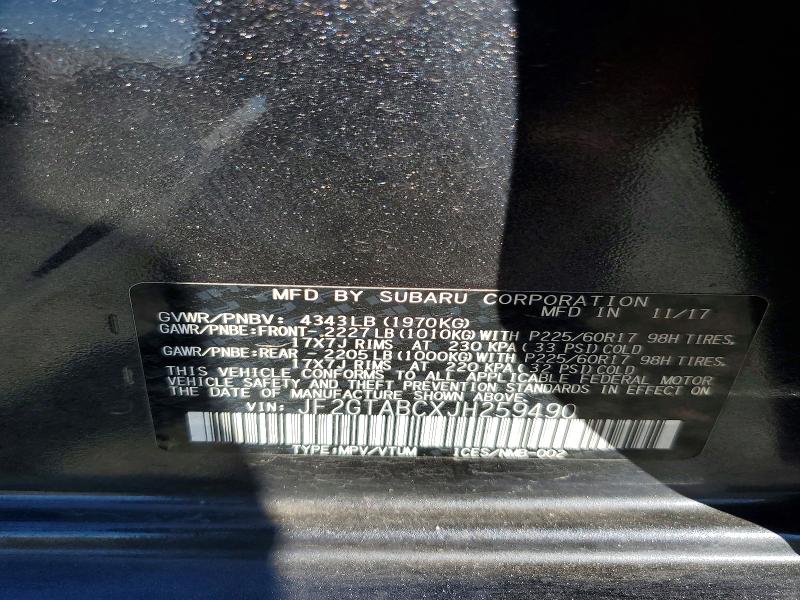 Aukcja sprzedaży 2018 Subaru Crosstrek, vin: JF2GTABCXJH259490, numer aukcji: 69242616