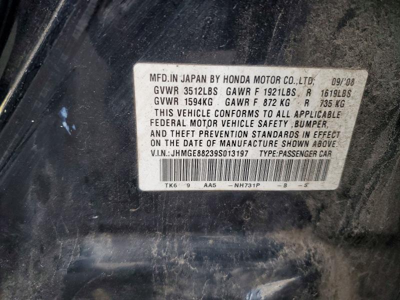66466606 :رقم المزاد ، JHMGE88239S013197 vin ، 2009 Honda Fit مزاد بيع