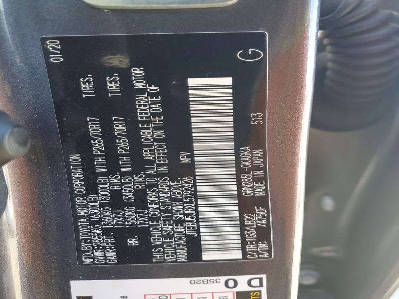 Aukcja sprzedaży 2020 Toyota 4runner, vin: JTEBU5JRXL5792426, numer aukcji: 70655276