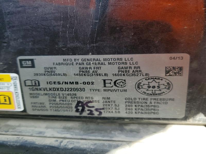 Auction sale of the 2013 Chevrolet Traverse, vin: 1GNKVLKDXDJ220930, lot number: 70286086