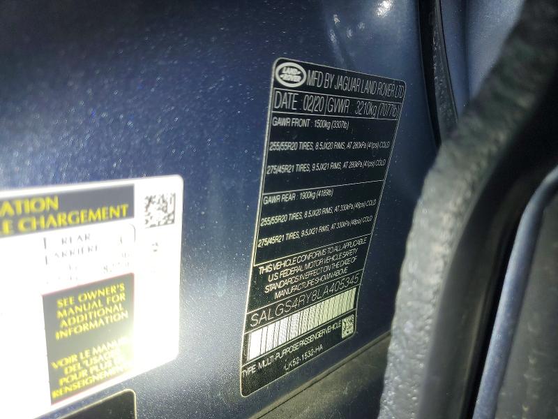 Aukcja sprzedaży 2020 Land Rover Range Rover, vin: SALGS4RY8LA405345, numer aukcji: 70640496