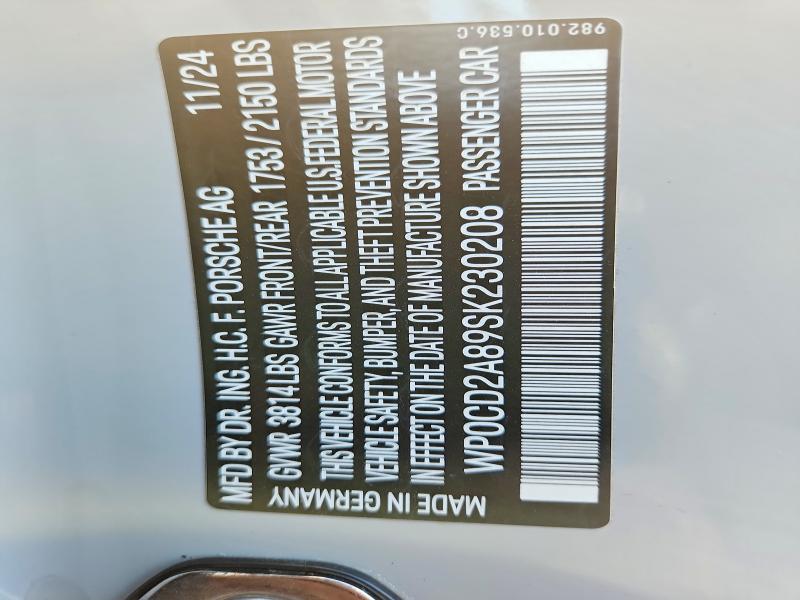 Продаж на аукціоні авто 2025 Porsche Boxster, vin: WP0CD2A89SK230208, номер лоту: 69332476