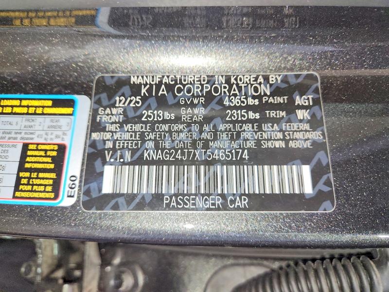 2026 Kia K5 მანქანა იყიდება აუქციონზე, vin: KNAG24J7XT5465174, აუქციონის ნომერი: 69920996