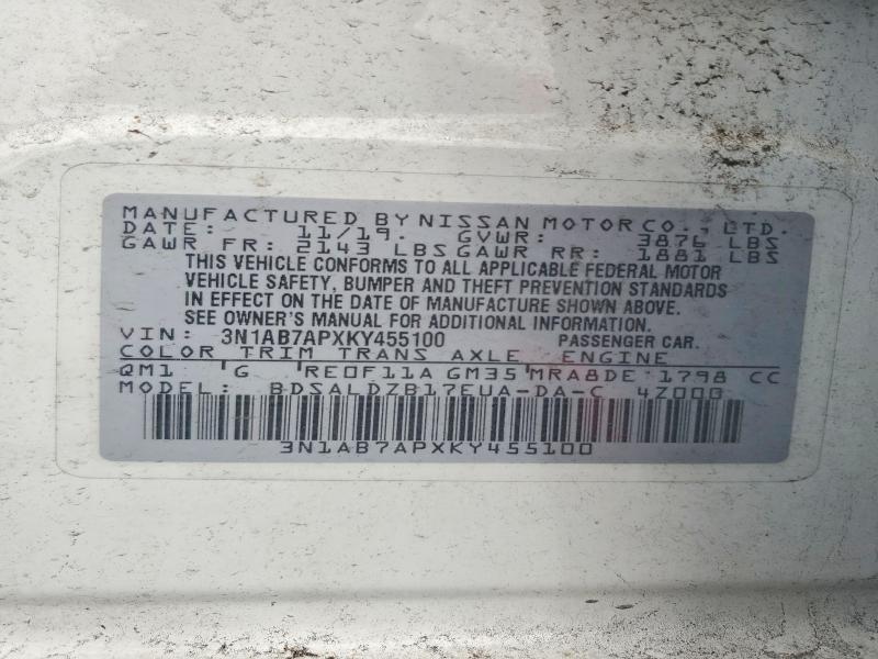 70632606 :رقم المزاد ، 3N1AB7APXKY455100 vin ، 2019 Nissan Sentra مزاد بيع