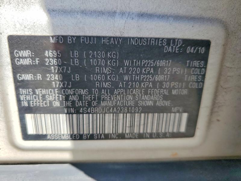 Aukcja sprzedaży 2010 Subaru Outback, vin: 4S4BRDJC4A2381092, numer aukcji: 67717606