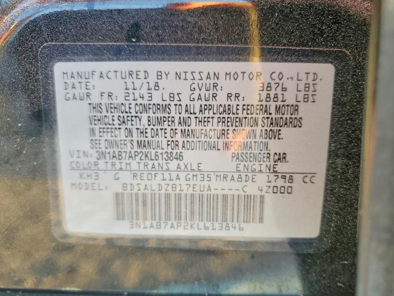 Продаж на аукціоні авто 2019 Nissan Sentra, vin: 3N1AB7AP2KL613846, номер лоту: 68696146