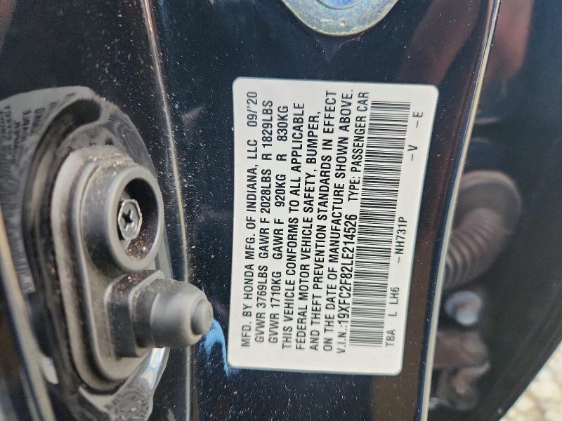 Aukcja sprzedaży 2020 Honda Civic, vin: 19XFC2F82LE214526, numer aukcji: 69922296