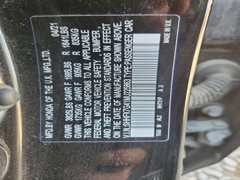 68076766 :رقم المزاد ، SHHFK7G41MU225863 vin ، 2021 Honda Civic مزاد بيع