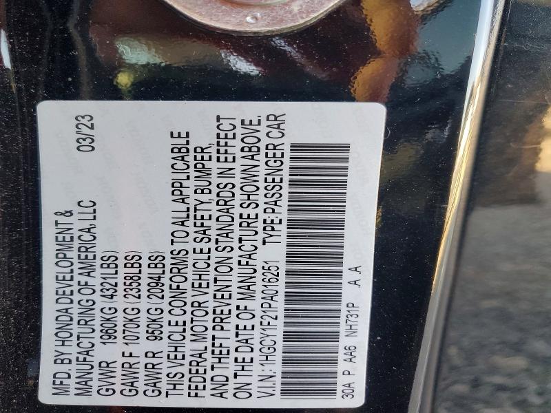 66438066 :رقم المزاد ، 1HGCY1F21PA016251 vin ، 2023 Honda Accord مزاد بيع