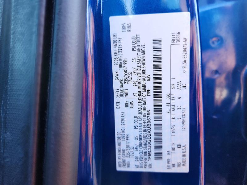 Aukcja sprzedaży 2019 Ford Escape, vin: 1FMCU0GD2KUB96766, numer aukcji: 70015196