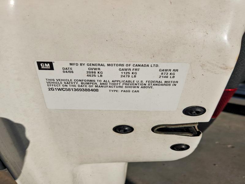 70677516 :رقم المزاد ، 2G1WC581369388408 vin ، 2006 Chevrolet Impala مزاد بيع