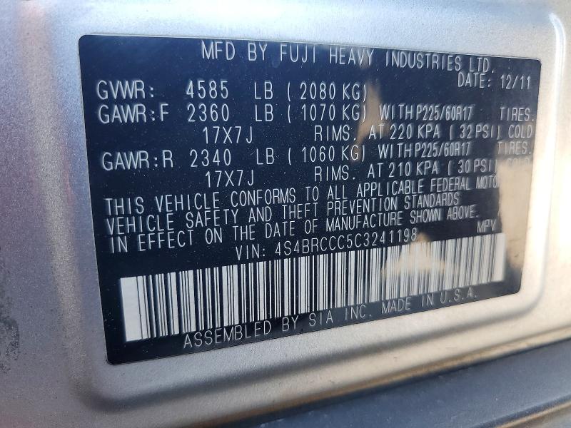 Aukcja sprzedaży 2012 Subaru Outback, vin: 4S4BRCCC5C3241198, numer aukcji: 67181446