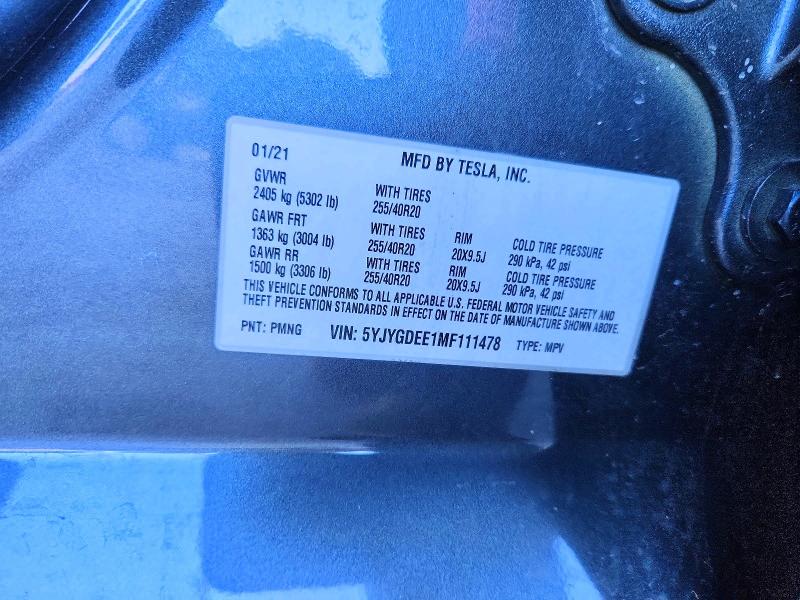 Продаж на аукціоні авто 2021 Tesla Model Y, vin: 5YJYGDEE1MF111478, номер лоту: 69294576