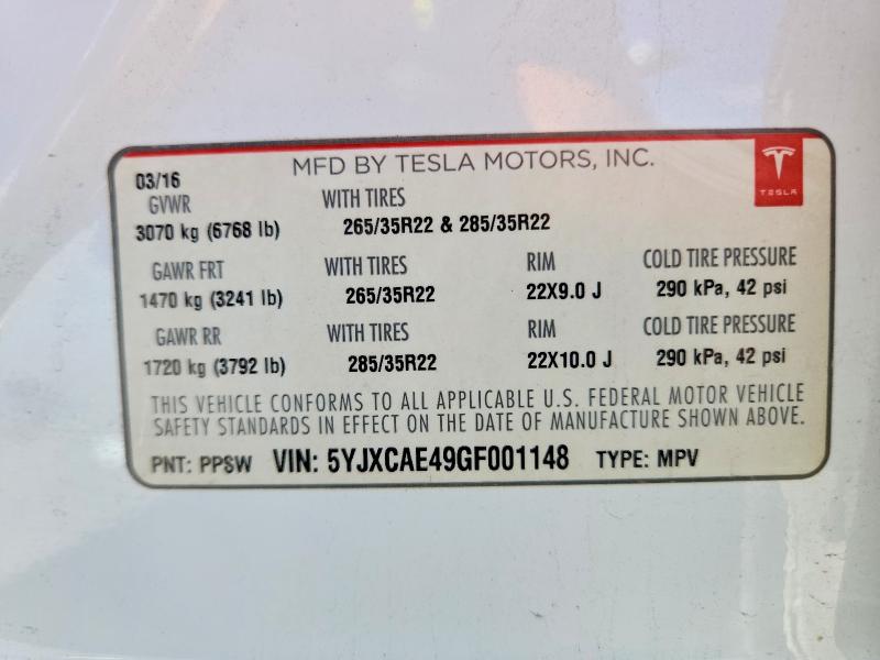 Продажа на аукционе авто 2016 Tesla Model X, vin: 5YJXCAE49GF001148, номер лота: 67543746