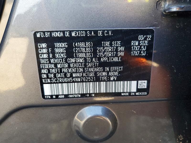 68085366 :رقم المزاد ، 3CZRU6H54NM762521 vin ، 2022 Honda Hr-v مزاد بيع