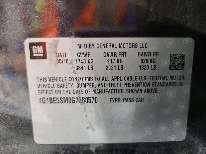 67745496 :رقم المزاد ، 1G1BE5SM0G7280570 vin ، 2016 Chevrolet Cruze مزاد بيع