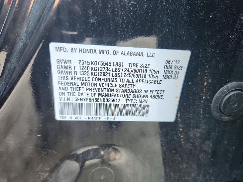 Продажа на аукционе авто 2017 Honda Pilot, vin: 5FNYF5H56HB025917, номер лота: 68646536