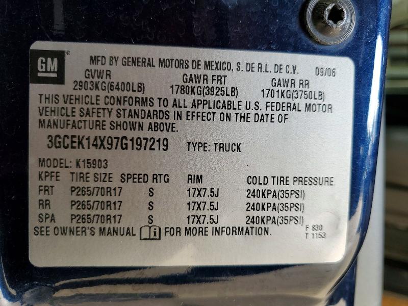 69571626 :رقم المزاد ، 3GCEK14X97G197219 vin ، 2007 Chevrolet Silverado مزاد بيع