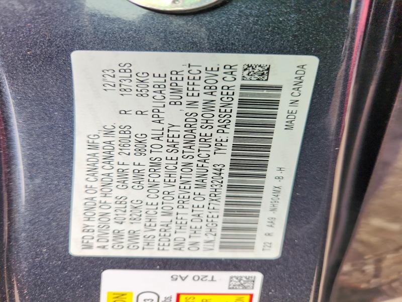 Aukcja sprzedaży 2024 Honda Civic, vin: 2HGFE1F7XRH320443, numer aukcji: 68445426