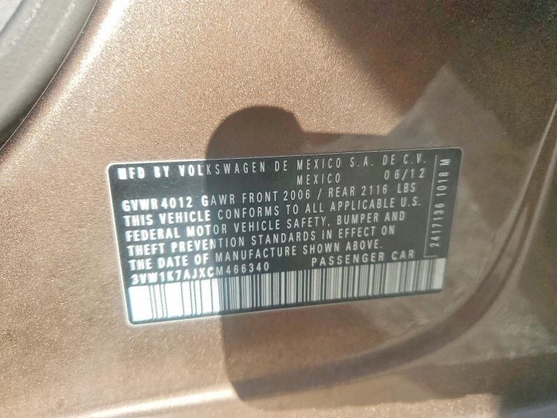Продажа на аукционе авто 2012 Volkswagen Jetta, vin: 3VW1K7AJXCM466340, номер лота: 70953426