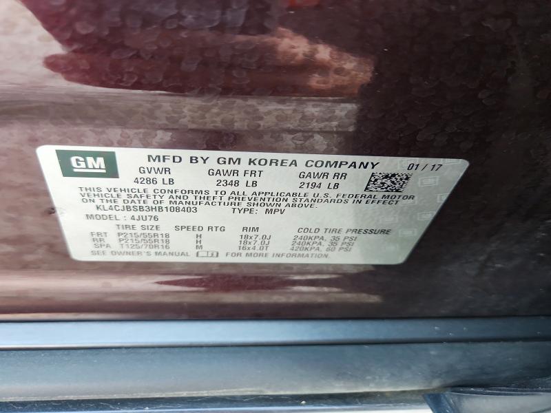 Aukcja sprzedaży 2017 Buick Encore, vin: KL4CJBSB3HB108403, numer aukcji: 67479616