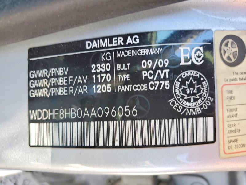 68195606 :رقم المزاد ، WDDHF8HB0AA096056 vin ، 2010 Mercedes-benz E مزاد بيع