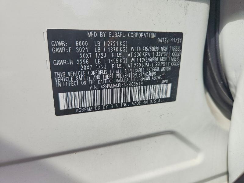 Продажа на аукционе авто 2022 Subaru Ascent, vin: 4S4WMAMD4N3408519, номер лота: 66772146