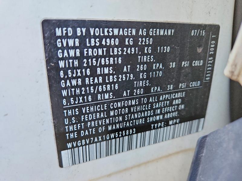 Aukcja sprzedaży 2016 Volkswagen Tiguan, vin: WVGBV7AX1GW525893, numer aukcji: 68941676