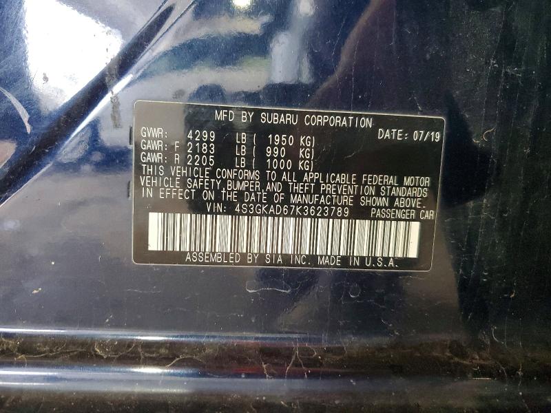 68709576 :رقم المزاد ، 4S3GKAD67K3623789 vin ، 2019 Subaru Impreza مزاد بيع
