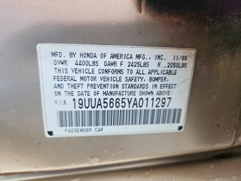 69969126 :رقم المزاد ، 19UUA5665YA011297 vin ، 2000 Acura 3.2tl مزاد بيع