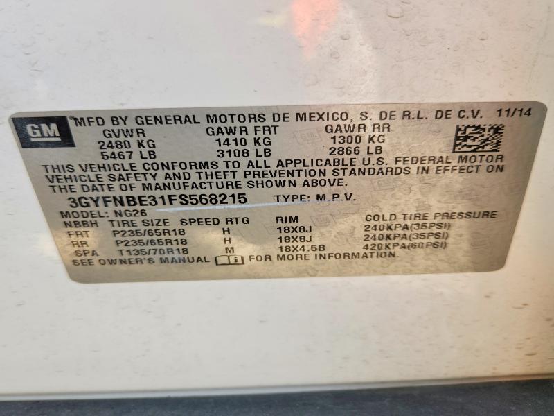 68088886 :رقم المزاد ، 3GYFNBE31FS568215 vin ، 2015 Cadillac Srx مزاد بيع