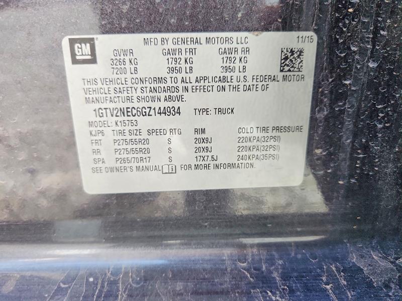 Продаж на аукціоні авто 2016 Gmc Sierra, vin: 1GTV2NEC6GZ144934, номер лоту: 69210916