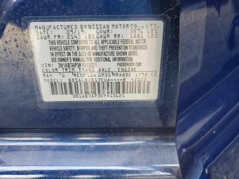 Auction sale of the 2019 Nissan Sentra, vin: 3N1AB7AP3KY415621, lot number: 67636006