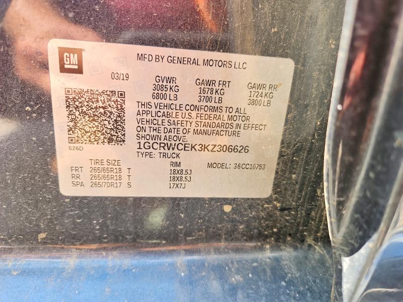 Продаж на аукціоні авто 2019 Chevrolet Silverado, vin: 1GCRWCEK3KZ306626, номер лоту: 70793386