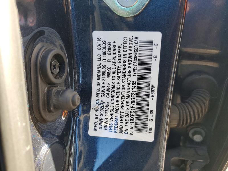 Продажа на аукционе авто 2016 Honda Civic, vin: 19XFC1F70GE211485, номер лота: 70724486