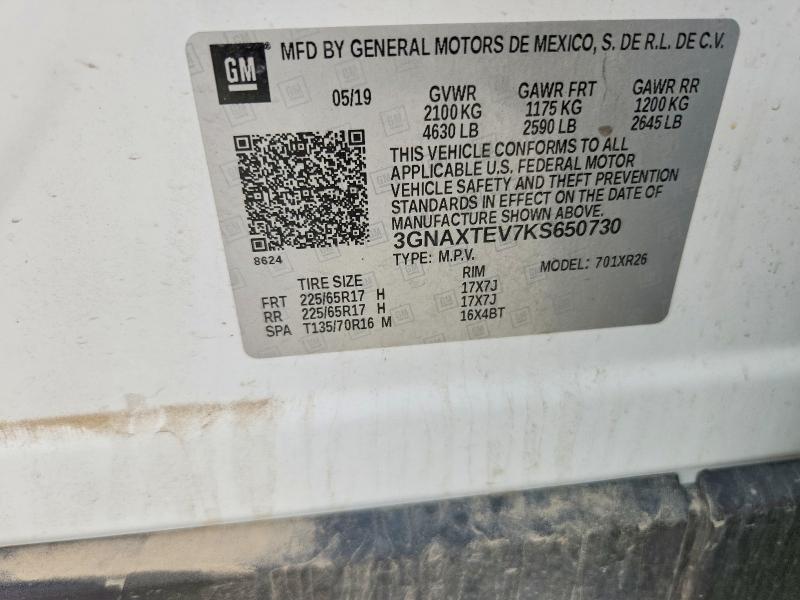 Aukcja sprzedaży 2019 Chevrolet Equinox, vin: 3GNAXTEV7KS650730, numer aukcji: 70687716