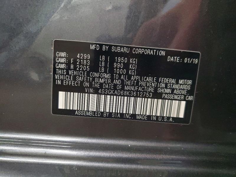 Продаж на аукціоні авто 2019 Subaru Impreza, vin: 4S3GKAD68K3612753, номер лоту: 70504426