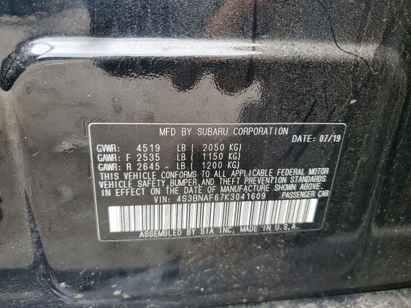 67897486 :رقم المزاد ، 4S3BNAF67K3041609 vin ، 2019 Subaru Legacy مزاد بيع