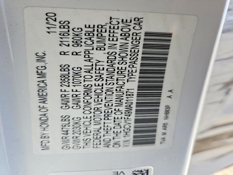 69538046 :رقم المزاد ، 1HGCV1F49MA011871 vin ، 2021 Honda Accord مزاد بيع