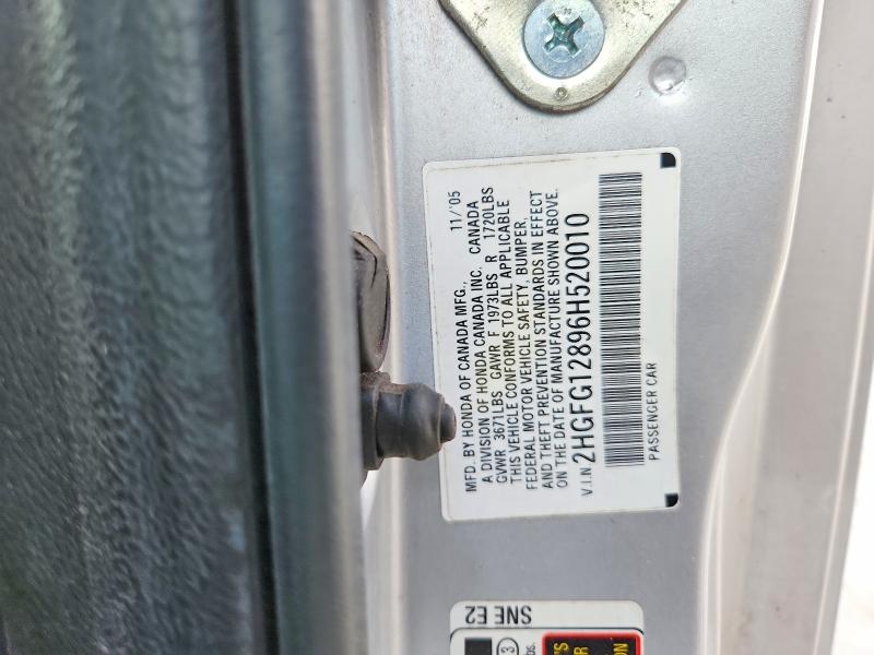 2006 Honda Civic მანქანა იყიდება აუქციონზე, vin: 2HGFG12896H520010, აუქციონის ნომერი: 69877626
