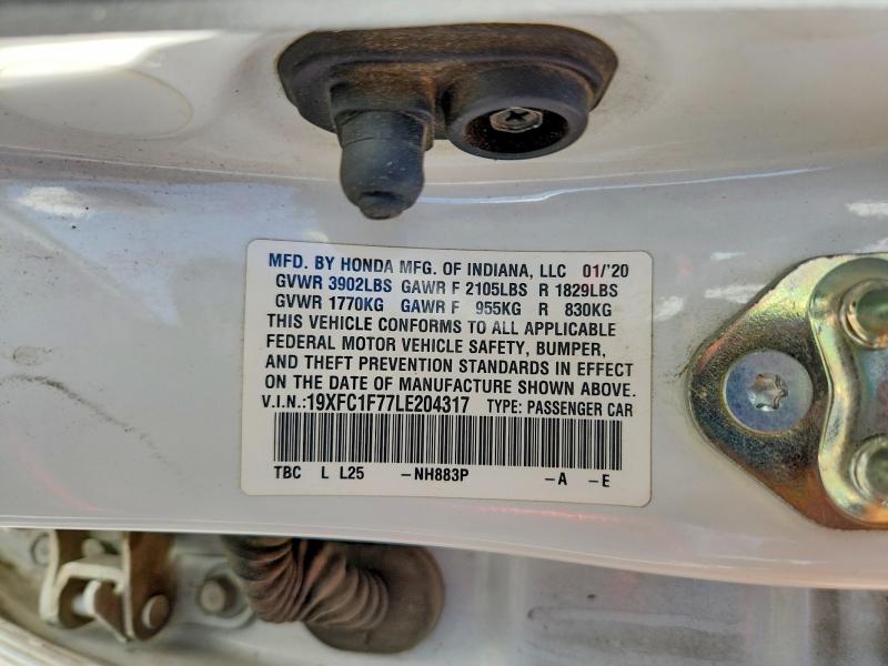 Продаж на аукціоні авто 2020 Honda Civic, vin: 19XFC1F77LE204317, номер лоту: 70879666