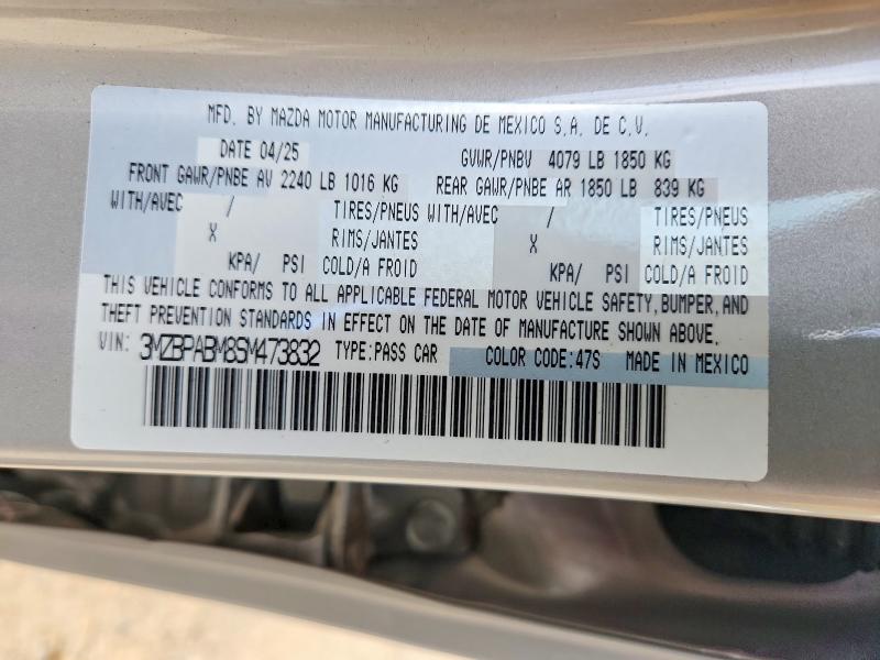 68806286 :رقم المزاد ، 3MZBPABM8SM473832 vin ، 2025 Mazda 3 مزاد بيع