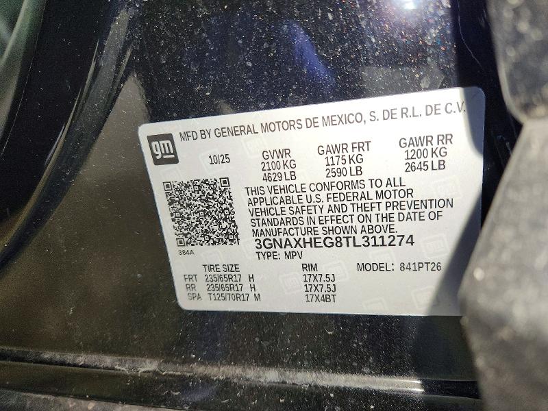 Продаж на аукціоні авто 2026 Chevrolet Equinox, vin: 3GNAXHEG8TL311274, номер лоту: 67492756