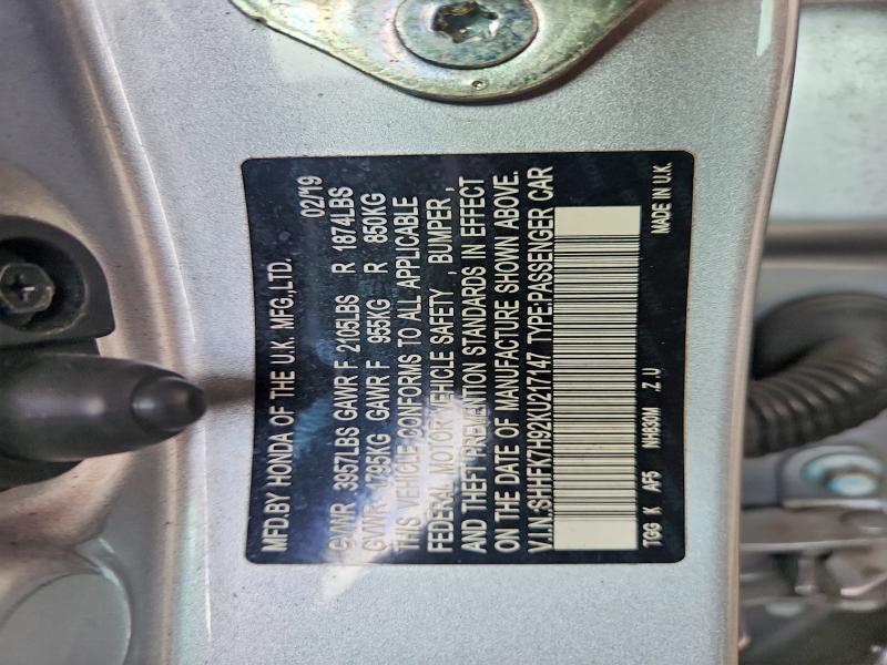 Aukcja sprzedaży 2019 Honda Civic, vin: SHHFK7H92KU217147, numer aukcji: 67591546