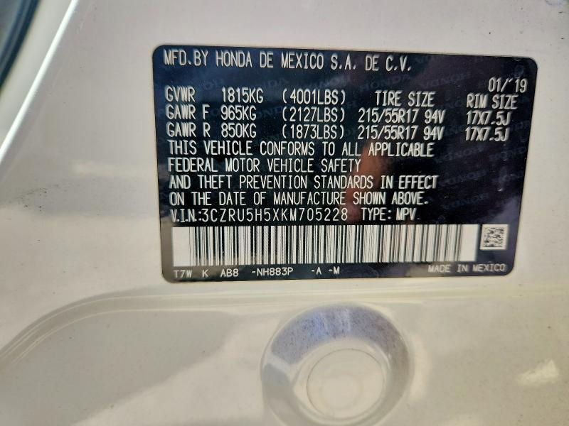 71034056 :رقم المزاد ، 3CZRU5H5XKM705228 vin ، 2019 Honda Hr-v مزاد بيع
