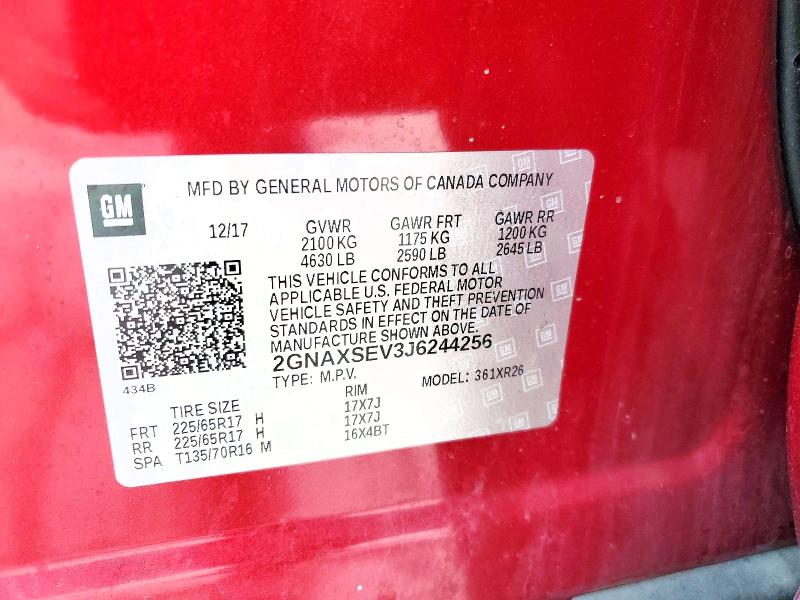 Aukcja sprzedaży 2018 Chevrolet Equinox, vin: 2GNAXSEV3J6244256, numer aukcji: 69731786