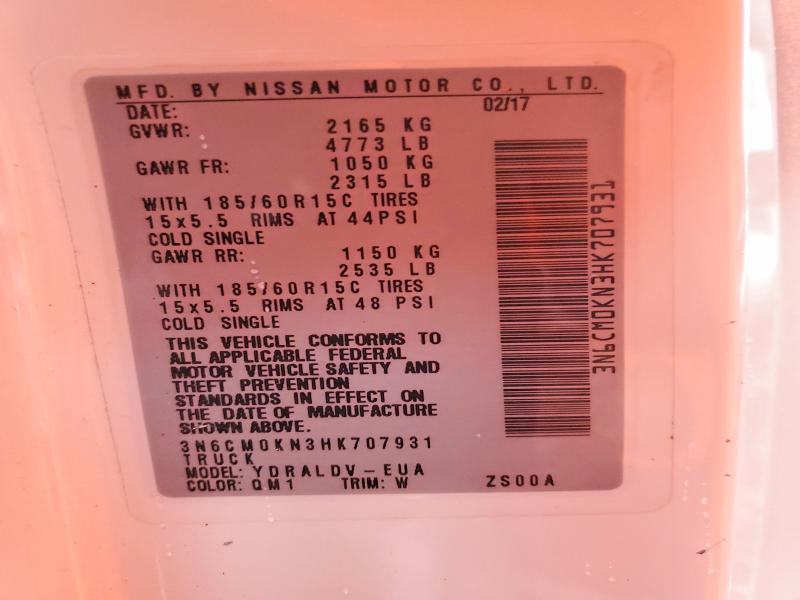 Aukcja sprzedaży 2017 Nissan Nv200, vin: 3N6CM0KN3HK707931, numer aukcji: 69750476