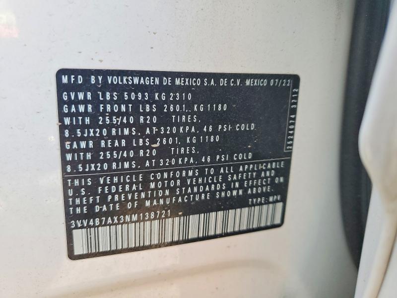 Продаж на аукціоні авто 2022 Volkswagen Tiguan, vin: 3VV4B7AX3NM138721, номер лоту: 67992896