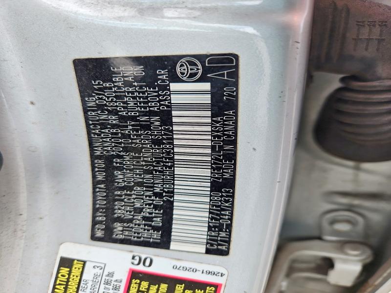 68334326 :رقم المزاد ، 2T1BURHE4FC381173 vin ، 2015 Toyota Corolla مزاد بيع